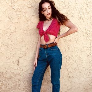 Polka dot crop top with front tie